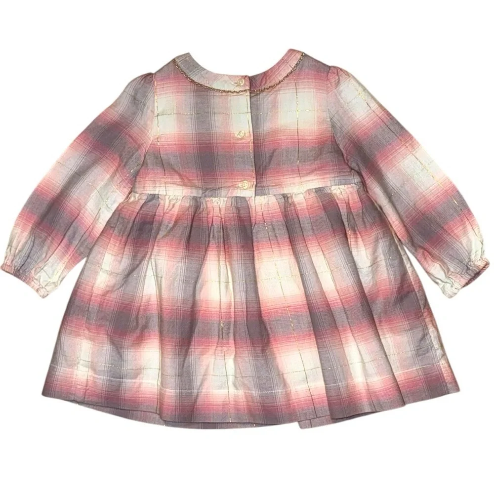 Baby Gap Pink Plaid Gold Thread Dress with Bloomers 12–18 Months